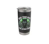 Cachez votre femme The Alpha is Here Wolf Male Werwolf Meme Gobelet isotherme en acier inoxydable double paroi