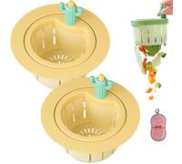 Cactus Sink Strainer Basket, Press Automatic Dumping Cactus Kitchen Sink Strainer Basket Fine Mesh, Creative Multifunctional Waste Collector for Food Waste (A-Yellow)