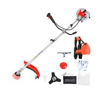 cadciehe Désherbeur à gaz 52 cc 2 temps, 2 en 1 avec lame à 3 dents de 27 cm, tête de débroussailleuse de 28 cm, bandoulière et tige d'extension pour cour, pelouse, jardin - Rouge