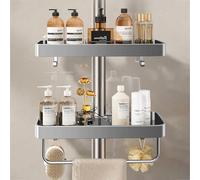 Caddie de douche sans poinçon, avec tige à serviette, étagère de salle de bain, porte-savon, shampoing, plateau de douche pour toilettes, organisateur de salle de bain, 1/2 pièces 2pcs silver with rod