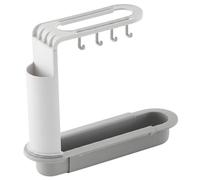 Caddy d'évier extensible avec porte-baguettes, gris, Sponge Caddy | Rangement extensible au-dessus de l'évier, support à baguettes inclus, prêt à accrocher pour les chiffons, construire