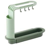 Caddy d'évier extensible avec porte-baguettes, vert, éponge | Ajustement réglable de 34, 5 à 50 cm, rangement multifonctionnel, organisateur d'évier de cuisine facile à installer
