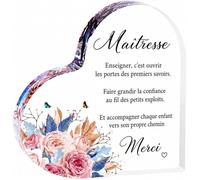 Cadeau Acrylique Forme Cœur - Maitresse d'École Fin d'Année, Déco Bureau, Texte Émouvant Merci COFFRET THEMATIQUE