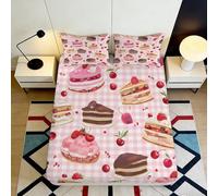 Cadeau Bedding Set Gâteau imprimé Mattress Cover, Microfiber Toucher délicat, 3D Printed, Facile à Laver, Protection lit, Cadeau Anniversaire, Mariage, décoration 140x200x25cm