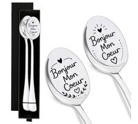 Cadeau Couple, 2 Cuillères Bonjour Mon Coeur Avec Coffret, Saint-Valentin | Coffret de 2 cuillères en acier inoxydable avec message romantique, idée cadeau st-valentin pour café, thé et dessert