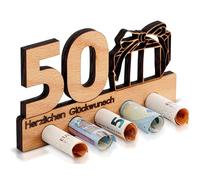 Cadeau D'anniversaire 50 Ans, Cadeau D'argent Cadeau en Bois pour 50 ans, Carte Anniversaire Bois 50 ans, Tirelires en Bois, Cadeaux en Bois Originaux, Bois Décorations d'anniversaire pour Homme Femme