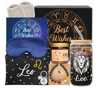 Cadeau d'anniversaire Lion pour femme - Coffret cadeau de tasse en verre du zodiaque pour elle - Panier d'astrologie pour maman, sœur - Boîte constellation pour amie - Panier de remerciement pour