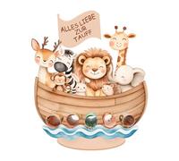 Cadeau de baptême pour fille - Cadeau de baptême pour garçon - Cadeau d'argent - Arche décorative en bois - 1 pièce - Idée cadeau significative - Marrailleur avec motif animal - Tirelire pour pièces