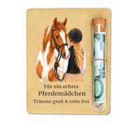 Cadeau de cheval pour fille, cadeau créatif en bois pour cavalière | Plaque en bois avec tube de rangement. Cadeau idéal pour les filles et les amateurs de chevaux. Design vintage.