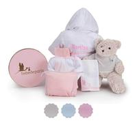Cadeau de Naissance Personnalisé avec Peignoir de bain brodé pour bébé et nouveau-né Rose. Le Cadeau est Présenté dans une Élégante Boîte Vintage. Taille 6/12 mois | BebeDeParis
