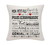 Cadeau d'inspiration pour petit-fils Rappelle-toi Toujours Que Tu Es Plus Courageux Housse de coussin pour petit-fils Cadeau d'anniversaire Cadeau de fin d'études Cadeau de Noël (mon petit-fils)