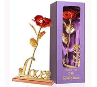 Cadeau Femme 24K Rose Plaqué Or Cadeau Fete des Meres Rose Eternelle Cadeau Anniversaire Maman Mamie Grand Mere Soeur Nounou Couple Copine Amie Mariage Anniversaire Noel Fleur Eternelle avec Boîte