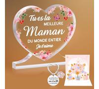 Cadeau Fete des Meres, Cadeau Anniversaire Maman - Cœur en Acrylique Tu ES la Meilleure Maman du Monde Entier avec Porte-Clés et Carte
