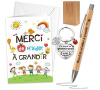 Cadeau Fin d'Année Scolaire de Remerciement - Carte Merci, Stylo, Porte-Clé - Maîtresse, Maître, ATSEM, AESH, Nounou Crèche Maternel