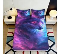 Cadeau Maison Wolf Fantasy Bed Sheet, Microfiber Sensation Douce, Protection Matelas, 3D Printed, Chambre d’étudiant, Facile à Entretenir, décor Artistique 120x200x25cm