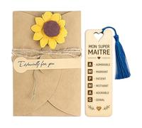 Cadeau Maitre d'École, Cadeau Maitre, Marque Page en Bois avec Pompon | Cadeau maître d'école avec marque page en bois et enveloppe kraft, cadeau pour maitre d'ecole pour fin d'année scolaire