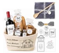 Cadeau Pendaison de Crémaillère pour Nouvelle Maison ou Appartement | Coffret Cadeau Crémaillère avec Corbeille à Pain en Coton Serviette Cuillère en Bois Carte et Décorations Cadeau