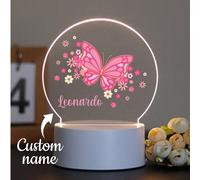 Cadeau personnalisé avec nom, veilleuse LED 3D à illusion papillon rose et fleurs, lumière chaude, décoration pour la Saint-Valentin, la Fête des Mères, le salon, la chambre, la maison Lumière chaude,