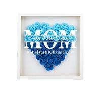 Cadeau personnalisé pour la fête des mères, anniversaire, maman, de la part de sa fille, son fils, boîte d'ombre de fleur de cœur bleu encadrée avec nom, cadeaux pour mère, femme, épouse, pour la fête