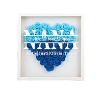 Cadeau personnalisé pour la fête des mères, anniversaire, maman, de la part de sa fille, son fils, une boîte d'ombre séchée en cœur bleu encadrée avec nom, cadeaux pour mère, femme, épouse, pour la