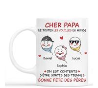 Cadeau Plus Mug Personnalisé - Je Suis Content Cadeau Fête Des Pères - Cadeau Fete Des Peres Personnalisé, Tasse Papa Personnalisé, Mug Fete Des Pere, Papi Mug, Papa Tasse (3-Enfants)