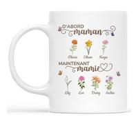 Cadeau Plus Mug Personnalisé Prénom - D'abord Maman Maintenant Mamie - Ballons De Fleurs Pastel - Tasse Personnalisée Mamie, cadeau fete des meres, mug pour maman, cadeau mere (Modèle #8)