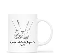 Cadeau Plus Mug Personnalisé Prénom - Ensemble Depuis Mains - Cadeau Mug Tasse Personnalisée Saint Valentin, Tasse Amoureux, Tasse je t'aime, cadeau st valentin (Modèle #1)