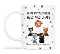 Cadeau Plus Mug Personnalisé Prénom - La Vie Est Plus Belle Avec Les Chats - Cadeau amoureux des chats, tasse chat, mug chat rigolo, cadeaux chat, tasse personnalisé (Homme #4)