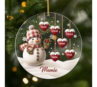 Cadeau Plus Ornement Acrylique Personnalisé - Mamie Bonhomme De Neige avec Coeurs Rouges - Décoration Mamie Noel, Boule Noel personnalisée (Modèle #4)