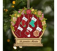 Cadeau Plus Ornement Personnalisé - en Bois À 2 Couches Personnalisé Notre Famille Noël Boule À Neige - Décoration de Noël pour Famille, Boules de Noel personnalisées (Modèle #5)