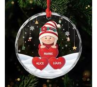 Cadeau Plus Ornement Personnalisé - Mamie Bonhomme De Neige avec Coeurs Rouges - Déco Noel personnalisé, Cadeau Mamie Personnalisable, décoration Mamie Noel, Boule Noel personnalisée (Modèle #2)