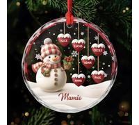 Cadeau Plus Ornement Personnalisé - Mamie Bonhomme De Neige avec Coeurs Rouges - Déco Noel personnalisé, Cadeau Mamie Personnalisable, décoration Mamie Noel, Boule Noel personnalisée (Modèle #4)