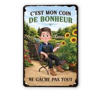 Cadeau Plus Plaque Métal Personnalisée - Coin De Bonheur De Femme Homme - pancarte jardin potager, decoration murale exterieur jardin, plaque metal vintage, plaque de porte personnalisée (Homme)