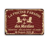 Cadeau Plus Plaque Métal Personnalisée - Le Piscine Paradis De Couple - plaque piscine, deco hawaienne, deco pool party, decoration plage