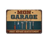 Cadeau Plus Plaque Metal Vintage Mon Garage Mes outils - Mes règles - Plaque garage papa, cadre vintage, plaque le garage de papa, deco noel porte de garage, decoration garage (Modèle 8)