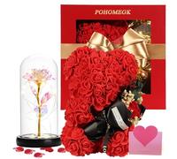 Cadeau pour la Fête des Mères : un ours en peluche tenant une rose, accompagné d'une lanterne colorée. Offrez une douce surprise à votre bien-aimée, avec une carte de vœux et un emballage raffiné.