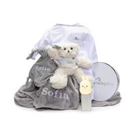 Cadeau pour nouveau-né | Couleur : multicolore | Doudou personnalisé et lampe de lumière nocturne | Fabriqué à la main en Espagne | Coffret cadeau de luxe ( Lamparita + Ours + Pyjama + Doudou +
