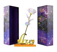 Cadeau Saint Valentin Femme Rose Galaxy Coffret Cadeau Femme Anniversaire Rose en or Cadeau Maman Mamie Soeur Amie Grand Mere Couple Copine Anniversaire St Valentin Fleur Eternelle avec Boîte et Base