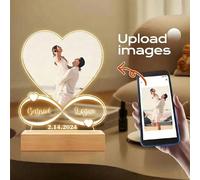 Cadeaux d'anniversaire personnalisés pour couples pour femmes et hommes, cadre photo en acrylique en forme de cœur personnalisé avec photo, plaque en acrylique personnalisée avec veilleuse, cadeaux de