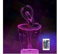 Cadeaux de ballet, veilleuse 3D ballerine 16 couleurs changeantes lampe de nuit pour fille avec télécommande, cadeaux de danseuse