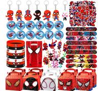 Cadeaux de fête Spiderman comprenant autocollants de bracelet, sac cadeau, porte-clés pailles, décoration de fête d'anniversaire SpiderMan pour garçons 12 sacs en papier