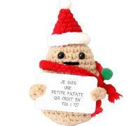 Cadeaux de Noël Originaux, Poupée Pomme de Terre avec Message Positif | Cadeau Noel femme et Secret Santa, figurine au crochet de 10 × 8 cm pour offrir encouragement, sourire et bonne humeur