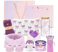 Cadeaux pour filles adolescentes 9 10 11 12 13 14 15 16 ans, Cadeau d'anniversaire, Fêtes ou Rentrée Scolaire pour Femme, Verre avec Couvercle, Pinceau, Trousse de Maquillage, Bracelet (Violet)