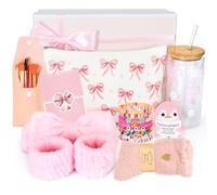 Cadeaux pour filles adolescentes 9 10 11 12 13 14 15 16 ans, Cadeau d'anniversaire, Fêtes ou Rentrée Scolaire pour Femme, Verre avec Couvercle, Pinceau, Trousse de Maquillage, Bracelet (Rose)