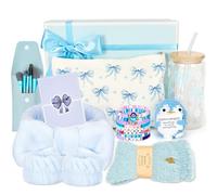 Cadeaux pour filles adolescentes 9 10 11 12 13 14 15 16 ans, Cadeau d'anniversaire, Fêtes ou Rentrée Scolaire pour Femme, Verre avec Couvercle, Pinceau, Trousse de Maquillage, Bracelet (Blau)