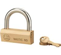 Cadenas à clé Nautic, laiton, intérieur, anse acier, 80mm, 3 clés - THIRARD