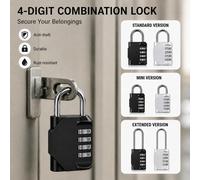 Cadenas à combinaison 4 chiffres, verrou sans clé réinitialisable et résistant à la rouille, disponible en options standard, mini et à long anse, convient pour les valises, les casiers de gym, les sac
