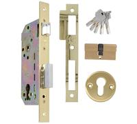Cadenas de sécurité avec cylindre et trou de serrure + 5 clés - Pour portes d'entrée en bois - Acier de couleur laiton