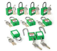 Cadenas de sécurité de 38 mm, avec clés différentes, de couleur verte, lot de 10