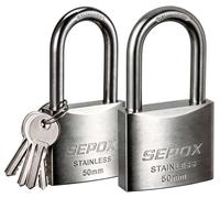 Cadenas en acier inoxydable pour extérieur, diamètre 50 mm, avec clés, lot de 2, couleur argent